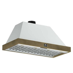 FORNO - Vittorio 48-Inch Wall Mount Range Hood, White with Antique Brass Trim