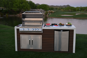 KoKoMo - Classic Shiplap Outdoor Kitchen KoKoMo Grill with Waterfall Edge