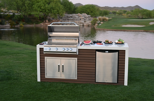 KoKoMo - Classic Shiplap Outdoor Kitchen KoKoMo Grill with Waterfall Edge
