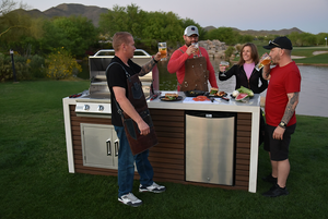 KoKoMo - Classic Shiplap Outdoor Kitchen KoKoMo Grill with Waterfall Edge