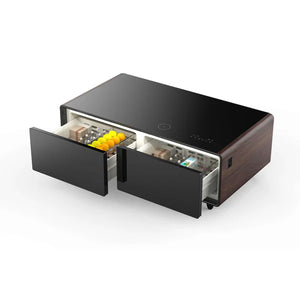 FORNO - Evoluto Tavolo 51-Inch Smart Coffee Table with Wood-Accent Sides – Dual Cooling Zones, Wireless Charging Pad & Built-In Bluetooth Speakers