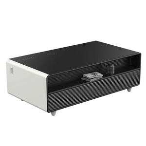 FORNO - Evoluto Tavolo 51-Inch White Smart Coffee Table – Dual Refrigerator Drawers, Bluetooth 5.0 Audio, Wireless Charging & RGB Ambient Light