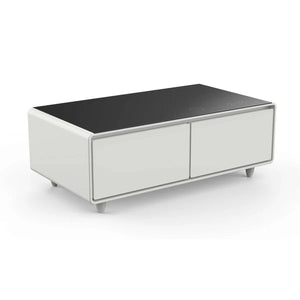 FORNO - Evoluto Tavolo 51-Inch White Smart Coffee Table – Dual Refrigerator Drawers, Bluetooth 5.0 Audio, Wireless Charging & RGB Ambient Light