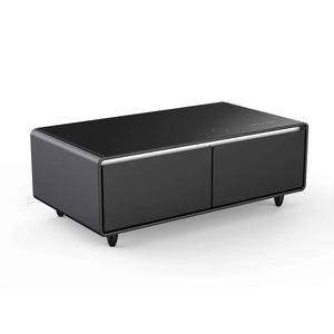 FORNO - Evoluto Tavolo 51-Inch Black Smart Coffee Table – Dual Refrigerator Drawers, Bluetooth 5.0 Audio, Wireless Charging & RGB Ambient Light