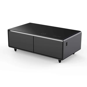 FORNO - Evoluto Tavolo 51-Inch Black Smart Coffee Table – Dual Refrigerator Drawers, Bluetooth 5.0 Audio, Wireless Charging & RGB Ambient Light