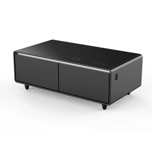 FORNO - Evoluto Tavolo 51-Inch Black Smart Coffee Table – Dual Refrigerator Drawers, Bluetooth 5.0 Audio, Wireless Charging & RGB Ambient Light