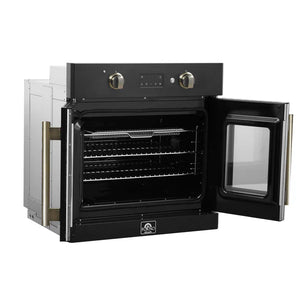 FORNO - Asti 30-Inch French Door Electric Wall Oven in Black & Antique Brass, 3.68 cu. ft. True Convection, 3,600W, Air Fry, Sous Vide, Self-Clean
