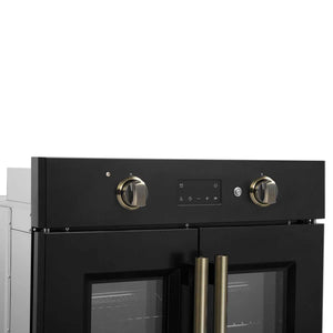 FORNO - Asti 30-Inch French Door Electric Wall Oven in Black & Antique Brass, 3.68 cu. ft. True Convection, 3,600W, Air Fry, Sous Vide, Self-Clean