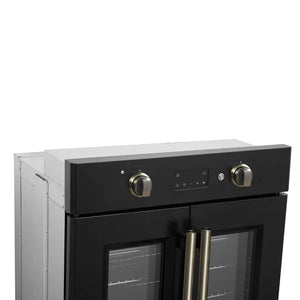 FORNO - Asti 30-Inch French Door Electric Wall Oven in Black & Antique Brass, 3.68 cu. ft. True Convection, 3,600W, Air Fry, Sous Vide, Self-Clean