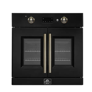 FORNO - Asti 30-Inch French Door Electric Wall Oven in Black & Antique Brass, 3.68 cu. ft. True Convection, 3,600W, Air Fry, Sous Vide, Self-Clean