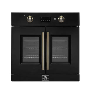 FORNO - Asti 30-Inch French Door Electric Wall Oven in Black & Antique Brass, 3.68 cu. ft. True Convection, 3,600W, Air Fry, Sous Vide, Self-Clean