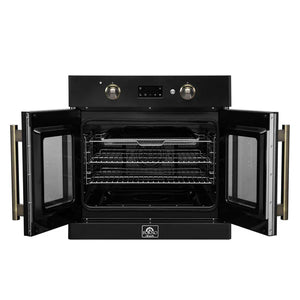 FORNO - Asti 30-Inch French Door Electric Wall Oven in Black & Antique Brass, 3.68 cu. ft. True Convection, 3,600W, Air Fry, Sous Vide, Self-Clean