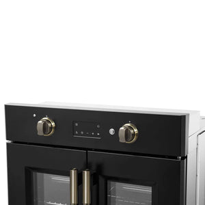 FORNO - Asti 30-Inch French Door Electric Wall Oven in Black & Antique Brass, 3.68 cu. ft. True Convection, 3,600W, Air Fry, Sous Vide, Self-Clean