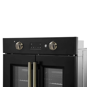 FORNO - Asti 30-Inch French Door Electric Wall Oven in Black & Antique Brass, 3.68 cu. ft. True Convection, 3,600W, Air Fry, Sous Vide, Self-Clean