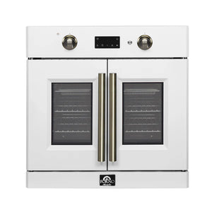 FORNO - Asti 30-Inch French Door Electric Wall Oven in White & Antique Brass, 3.68 cu. ft. True Convection, 3,600W, Air Fry, Sous Vide, Self-Clean