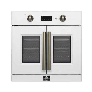 FORNO - Asti 30-Inch French Door Electric Wall Oven in White & Antique Brass, 3.68 cu. ft. True Convection, 3,600W, Air Fry, Sous Vide, Self-Clean