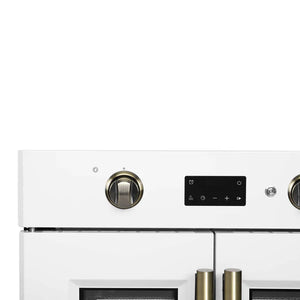 FORNO - Asti 30-Inch French Door Electric Wall Oven in White & Antique Brass, 3.68 cu. ft. True Convection, 3,600W, Air Fry, Sous Vide, Self-Clean