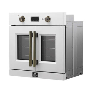 FORNO - Asti 30-Inch French Door Electric Wall Oven in White & Antique Brass, 3.68 cu. ft. True Convection, 3,600W, Air Fry, Sous Vide, Self-Clean