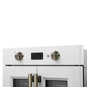 FORNO - Asti 30-Inch French Door Electric Wall Oven in White & Antique Brass, 3.68 cu. ft. True Convection, 3,600W, Air Fry, Sous Vide, Self-Clean