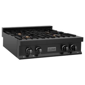 ZLINE - 30 in. Legacy Gas Rangetop with 4 Brass Burners and Porcelain Cooktop in Black Stainless Steel (RTB-BR-30)