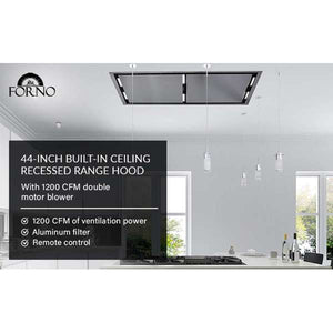 FORNO - Arezzo 44-Inch Recessed Ceiling Range Hood, Dual Motors, 1200 CFM, Hybrid Filters, Remote Control
