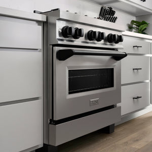 ZLINE - Autograph Edition 30 in. 4.0 cu. ft. Legacy Dual Fuel Range with 4 Burner Gas Cooktop and Electric Convection Oven in Stainless Steel and Matte Black Accents