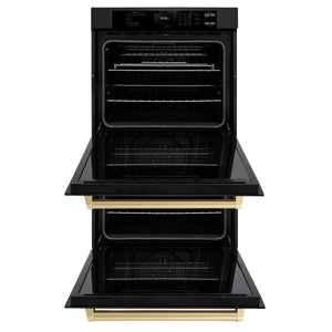 ZLINE - 30 in. Autograph Edition Professional True Convection Double Wall Oven with Air Fry and Self Clean in Black Stainless Steel with Champagne Bronze Handles