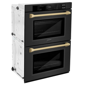 ZLINE - 30 in. Autograph Edition Professional True Convection Double Wall Oven with Air Fry and Self Clean in Black Stainless Steel with Champagne Bronze Handles