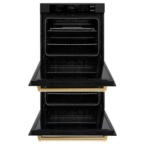ZLINE - 30 in. Autograph Edition Professional True Convection Double Wall Oven with Air Fry and Self Clean in Black Stainless Steel with Polished Gold Handles