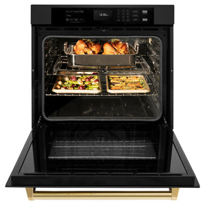 ZLINE - 30 in. Autograph Edition Professional True Convection Single Wall Oven with Air Fry and Self Clean in Black Stainless Steel with Champagne Bronze Handle