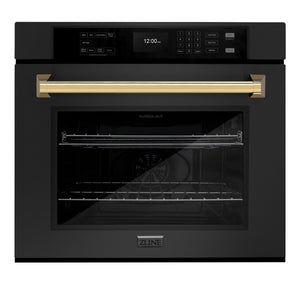 ZLINE - 30 in. Autograph Edition Professional True Convection Single Wall Oven with Air Fry and Self Clean in Black Stainless Steel with Polished Gold Handle