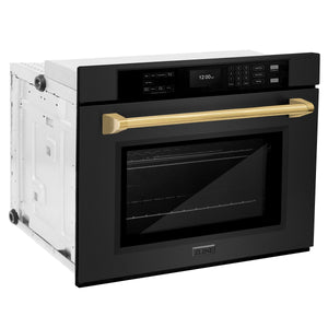 ZLINE - 30 in. Autograph Edition Professional True Convection Single Wall Oven with Air Fry and Self Clean in Black Stainless Steel with Polished Gold Handle