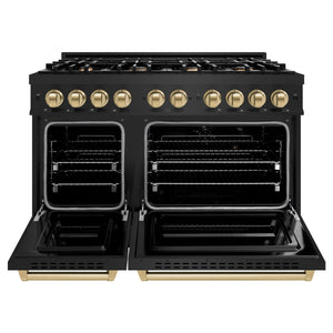 ZLINE - Autograph Edition 48 in. 6.7 cu. ft. Classic Double Oven Gas Range with 8 Burner Cooktop in Black Stainless Steel and Champagne Bronze Accents