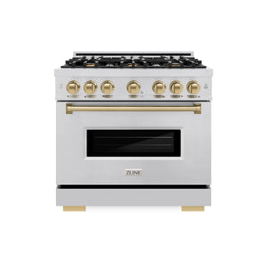 ZLINE - Autograph Edition 36 in. 5.2 cu. ft. Classic Dual Fuel Range with 6 Burner Gas Cooktop and Electric Convection Oven in Stainless Steel with Champagne Bronze Accents
