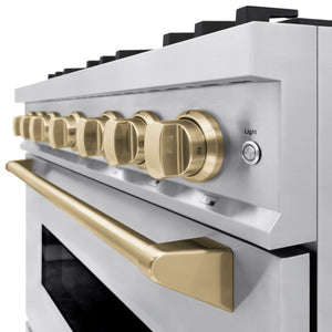 ZLINE - Autograph Edition 36 in. 5.2 cu. ft. Classic Gas Range with 6 Burner Cooktop and Convection Gas Oven in Stainless Steel and Champagne Bronze Accents