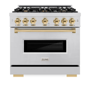 ZLINE - Autograph Edition 36 in. 5.2 cu. ft. Classic Gas Range with 6 Burner Cooktop and Convection Gas Oven in Stainless Steel and Polished Gold Accents