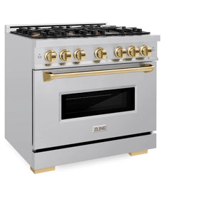 ZLINE - Autograph Edition 36 in. 5.2 cu. ft. Classic Gas Range with 6 Burner Cooktop and Convection Gas Oven in Stainless Steel and Polished Gold Accents