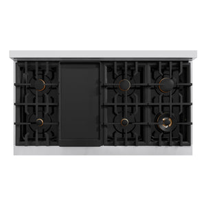 ZLINE - Autograph Edition 48 in. 6.7 cu. ft. Classic Double Oven Gas Range with 8 Burner Cooktop in Stainless Steel with White Matte Doors and Champagne Bronze Accents