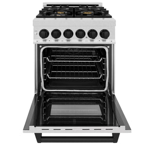 ZLINE - Autograph Edition 24 in. 2.8 cu. ft. Legacy Dual Fuel Range with 4 Burner Gas Cooktop and Electric Convection Oven in Satin Stainless Steel and Matte Black Accents