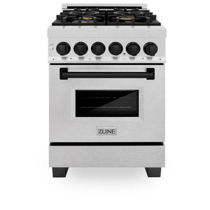 ZLINE - Autograph Edition 24 in. 2.8 cu. ft. Legacy Dual Fuel Range with 4 Burner Gas Cooktop and Electric Convection Oven in Satin Stainless Steel and Matte Black Accents