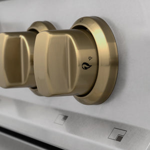 ZLINE - Autograph Edition 36 in. 4.6 cu. ft. Legacy Dual Fuel Range with 6 Burner Gas Cooktop and Electric Convection Oven in Satin Stainless Steel and Champagne Bronze Accents