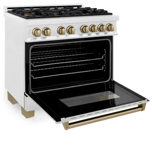 ZLINE - Autograph Edition 36 in. 4.6 cu. ft. Legacy Dual Fuel Range with 6 Burner Gas Cooktop and Electric Convection Oven in Satin Stainless Steel and Champagne Bronze Accents