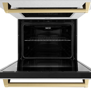 ZLINE - 30 in. Autograph Edition Professional True Convection Double Wall Oven with Air Fry and Self Clean in Satin Stainless Steel with Champagne Bronze Handles