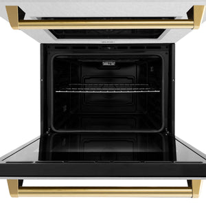 ZLINE - 30 in. Autograph Edition Professional True Convection Double Wall Oven with Air Fry and Self Clean in Satin Stainless Steel with Polished Gold Handles