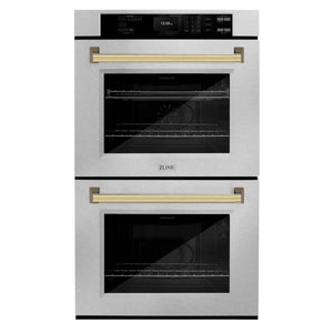 ZLINE - 30 in. Autograph Edition Professional True Convection Double Wall Oven with Air Fry and Self Clean in Satin Stainless Steel with Polished Gold Handles