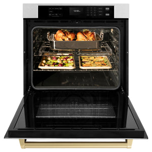 ZLINE - 30 in. Autograph Edition Professional True Convection Single Wall Oven with Air Fry and Self Clean in Satin Stainless Steel with Champagne Bronze Handle