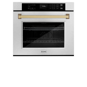 ZLINE - 30 in. Autograph Edition Professional True Convection Single Wall Oven with Air Fry and Self Clean in Satin Stainless Steel with Champagne Bronze Handle