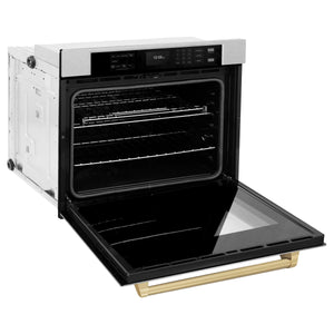 ZLINE - 30 in. Autograph Edition Professional True Convection Single Wall Oven with Air Fry and Self Clean in Satin Stainless Steel with Champagne Bronze Handle