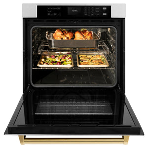 ZLINE - 30 in. Autograph Edition Professional True Convection Single Wall Oven with Air Fry and Self Clean in Satin Stainless Steel with Polished Gold Handle