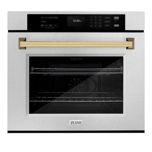 ZLINE - 30 in. Autograph Edition Professional True Convection Single Wall Oven with Air Fry and Self Clean in Satin Stainless Steel with Polished Gold Handle